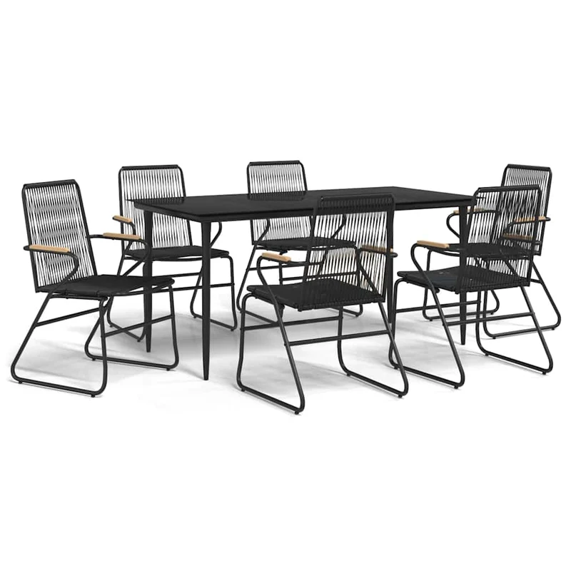 7 Piece Garden Dining Set Black PVC Rattan