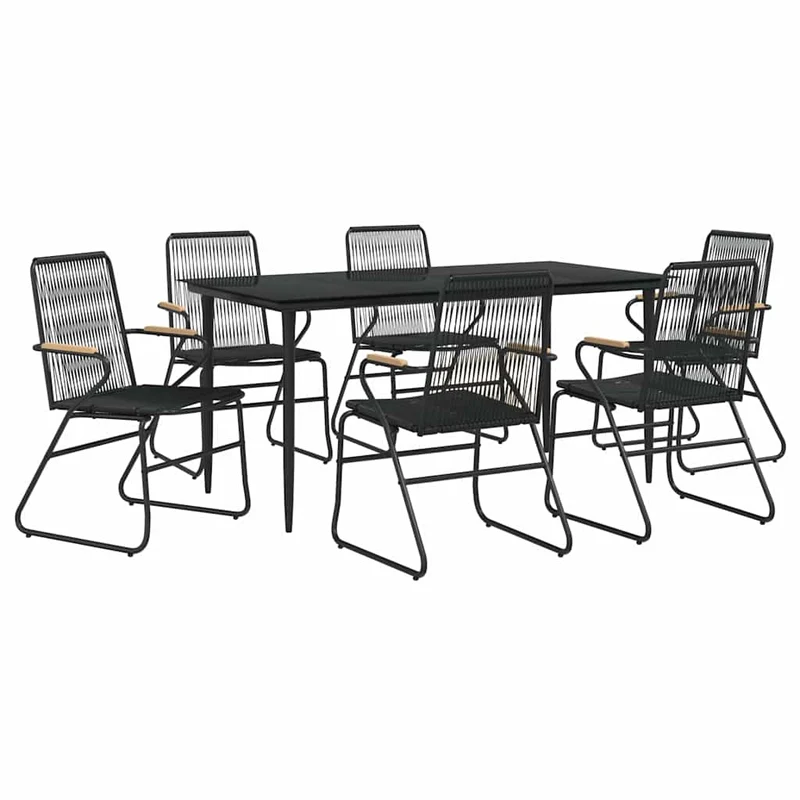 7 Piece Garden Dining Set Black PVC Rattan
