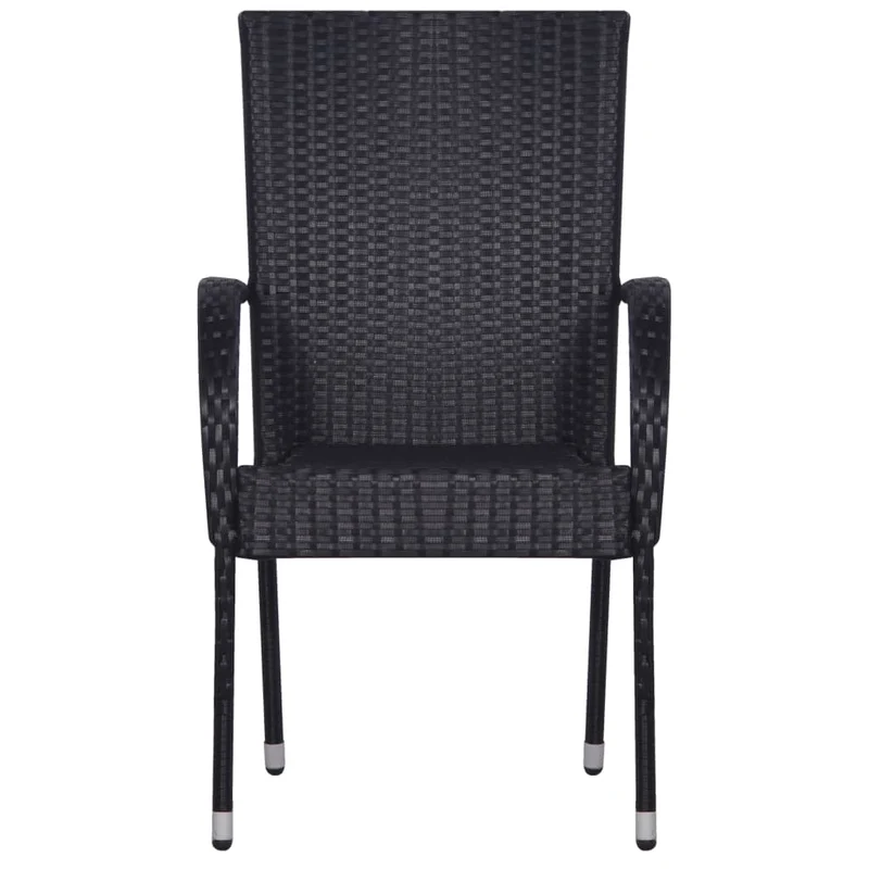 7 Piece Garden Dining Set Black Poly Rattan