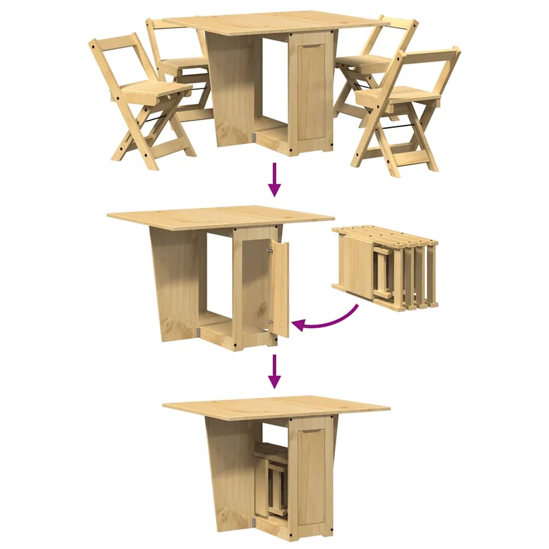 5 Piece Butterfly Dining Set "Corona" Foldable Wax Brown Pinewood