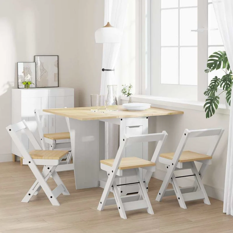 5 Piece Butterfly Dining Set "Corona" Foldable White Pinewood