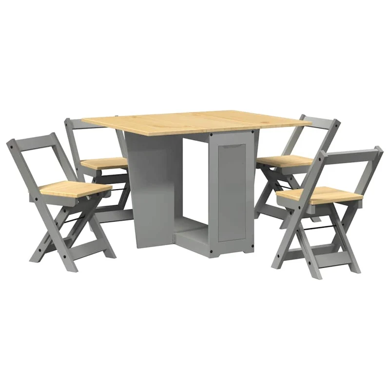 5 Piece Butterfly Dining Set "Corona" Foldable Grey Pinewood