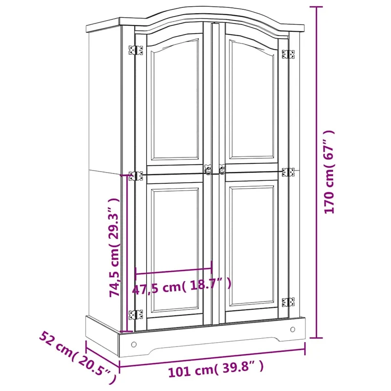 243732 vidaXL Wardrobe Mexican Pine Corona Range 2 Doors