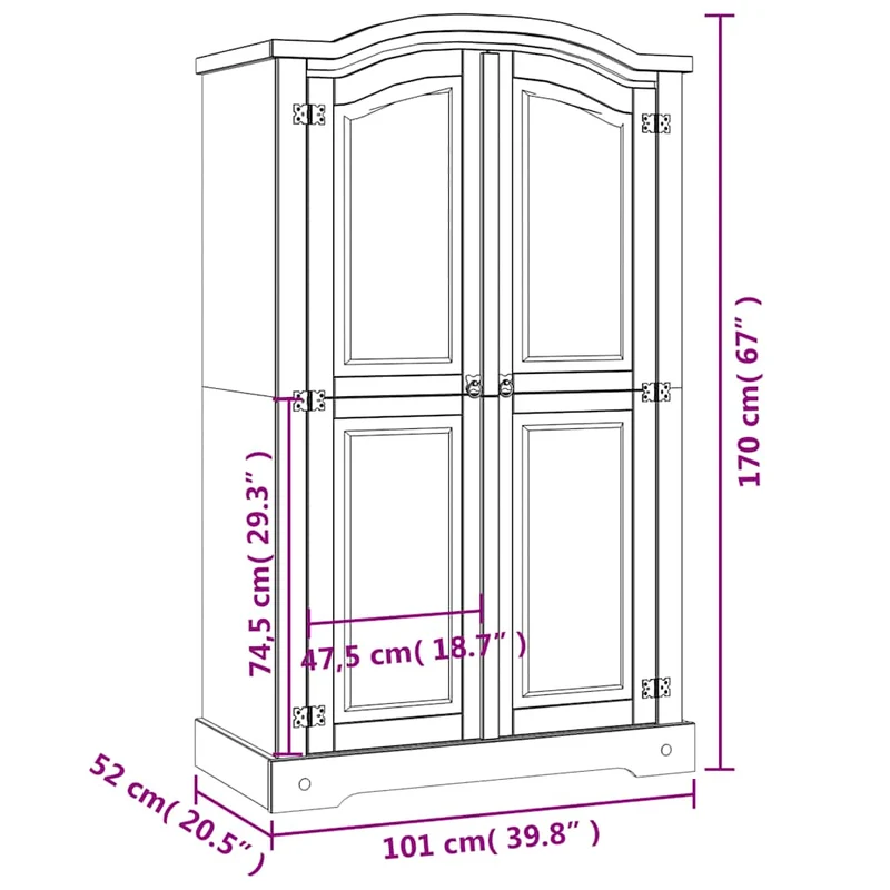282620 vidaXL Wardrobe Mexican Pine Corona Range 2 Doors White