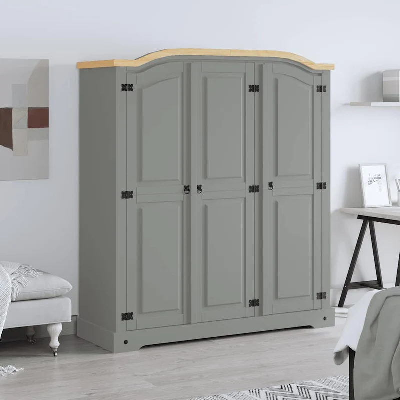 282621 vidaXL Wardrobe Mexican Pine Corona Range 3 Doors Grey