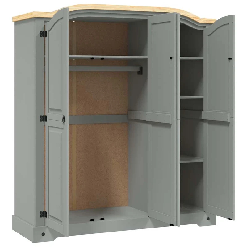 282621 vidaXL Wardrobe Mexican Pine Corona Range 3 Doors Grey