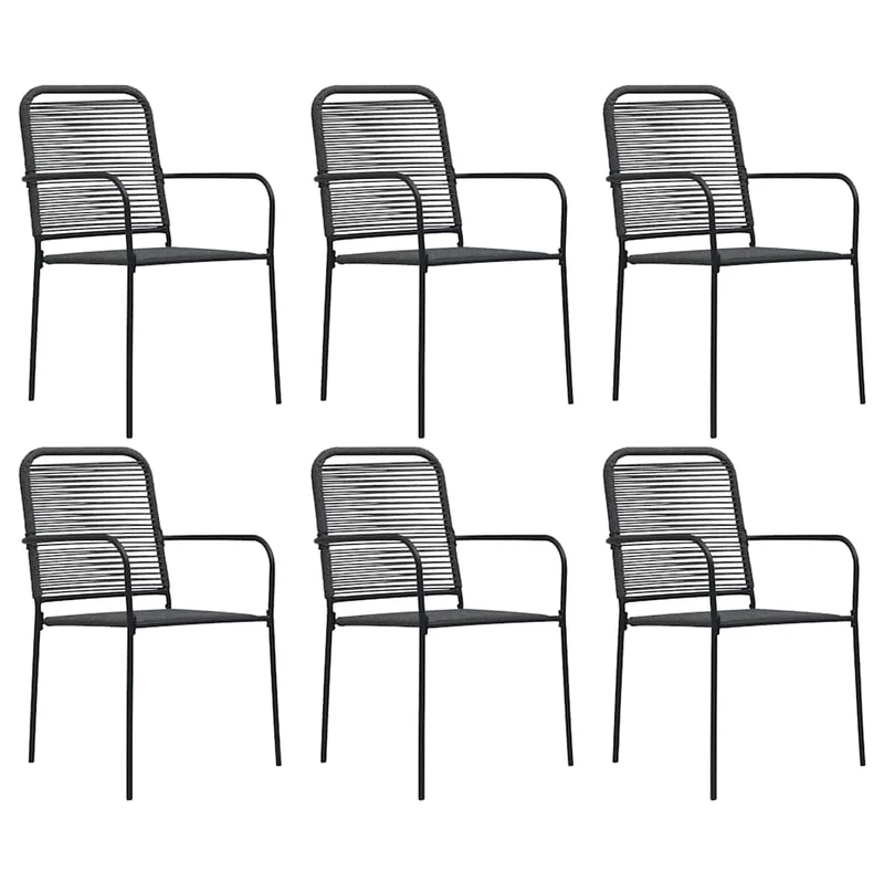 7 Piece Garden Dining Set Black Glass and Steel