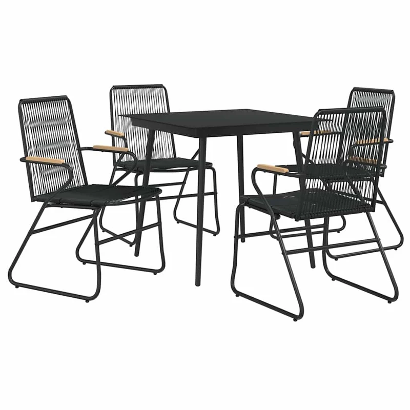 5 Piece Garden Dining Set Black PVC Rattan