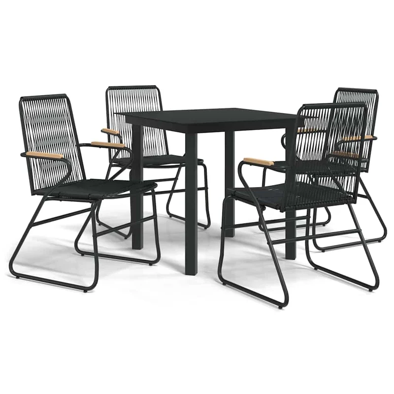 5 Piece Garden Dining Set Black PVC Rattan