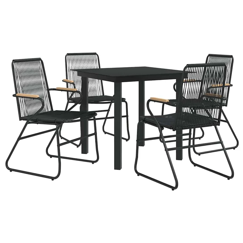 5 Piece Garden Dining Set Black PVC Rattan
