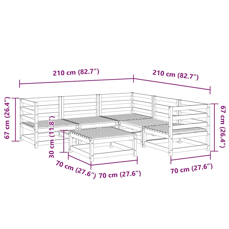 6 Piece Garden Sofa Set Solid Wood Pine