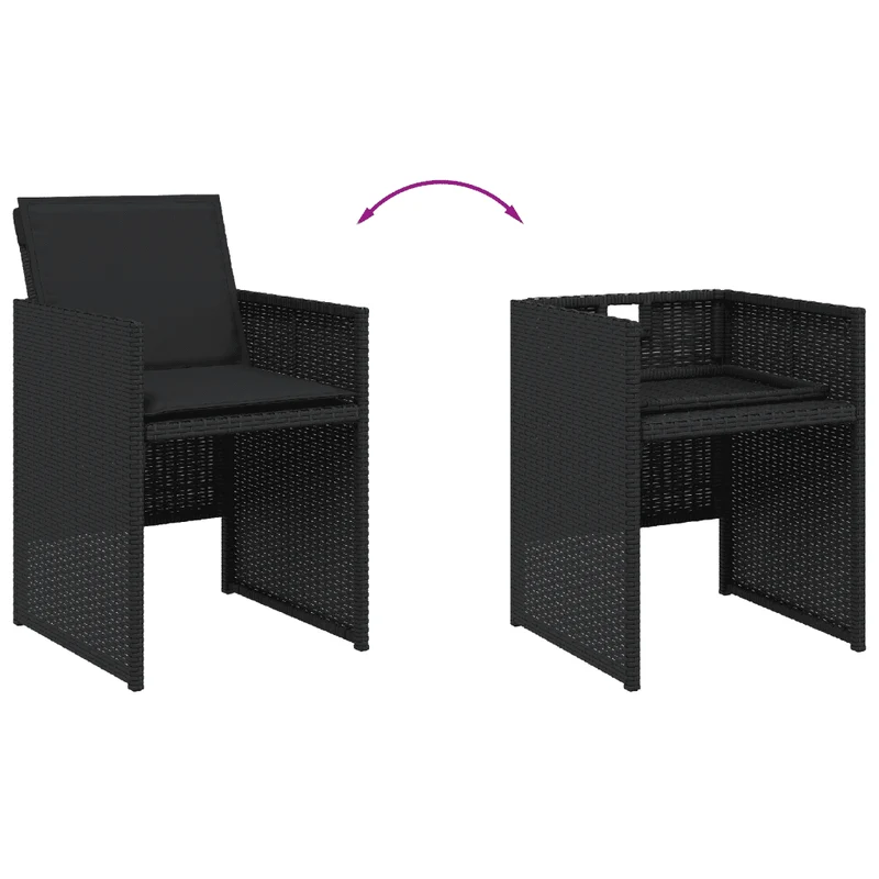 5 Piece Garden Dining Set with Cushions Black Poly Rattan