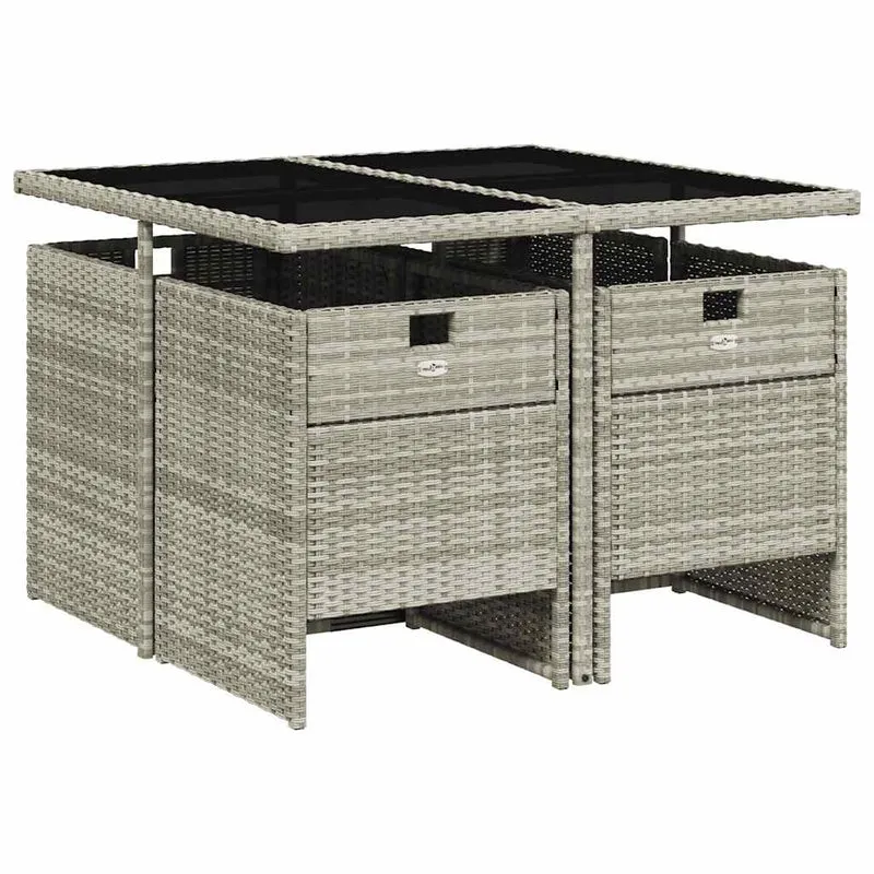 5 Piece Garden Dining Set with Cushions Light Grey Poly Rattan