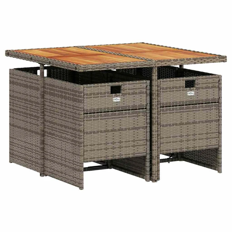 5 Piece Garden Dining Set with Cushions Grey Poly Rattan
