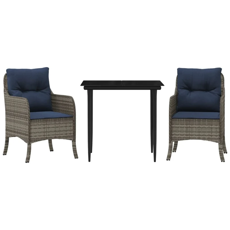 3 Piece Garden Dining Set with Cushions Grey Poly Rattan