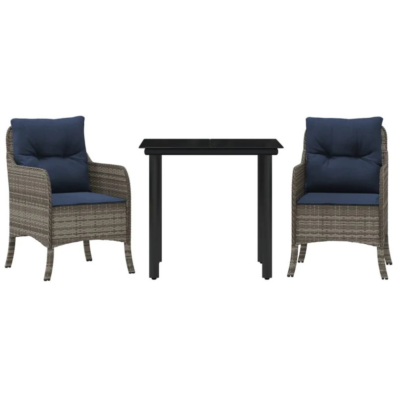 3 Piece Garden Dining Set with Cushions Grey Poly Rattan