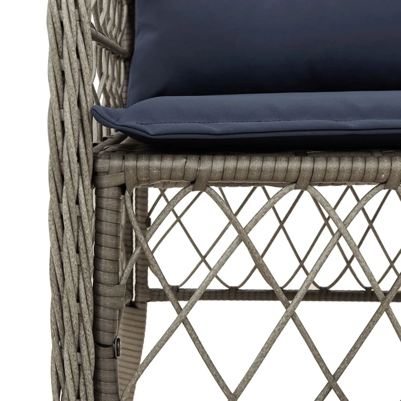 3 Piece Bistro Set with Cushions Grey Poly Rattan