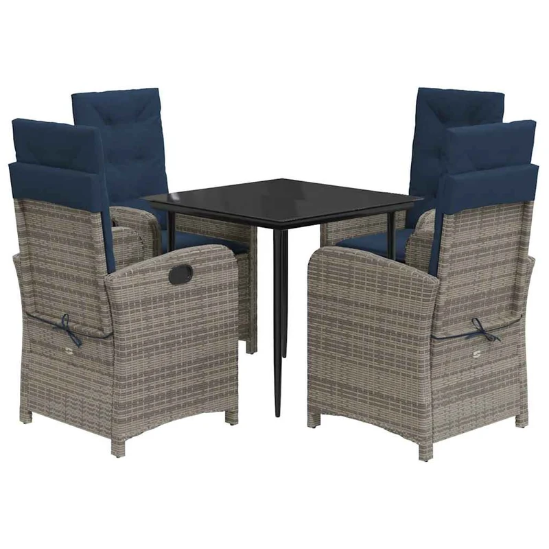 5 Piece Garden Dining Set with Cushions Grey Poly Rattan