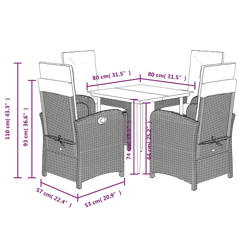 5 Piece Garden Dining Set with Cushions Grey Poly Rattan