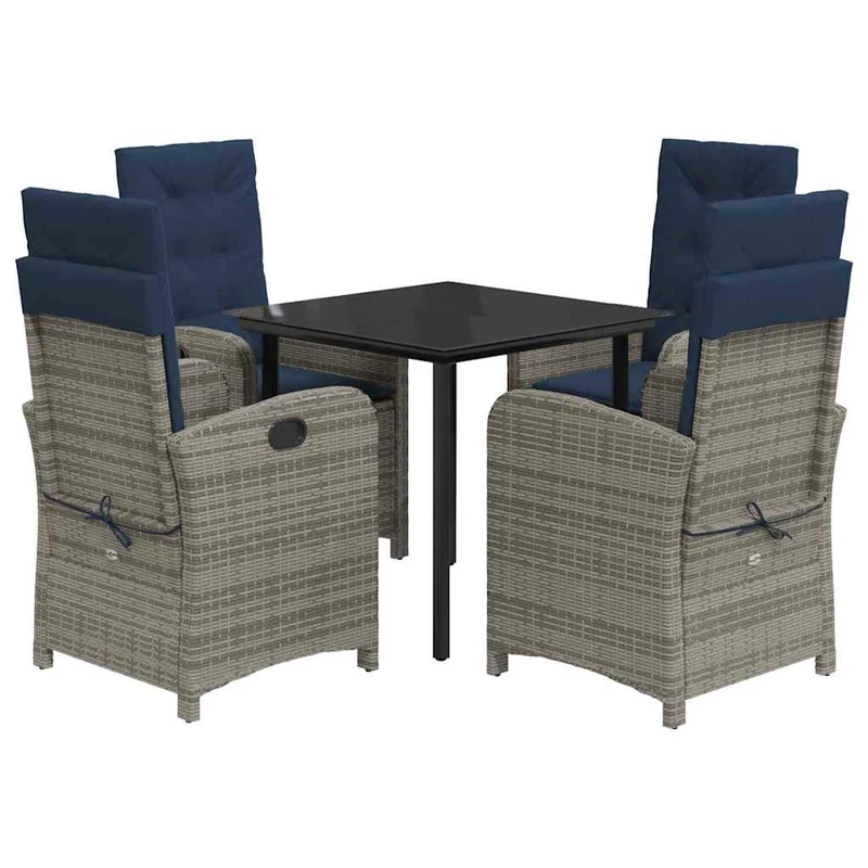 5 Piece Garden Dining Set with Cushions Grey Poly Rattan