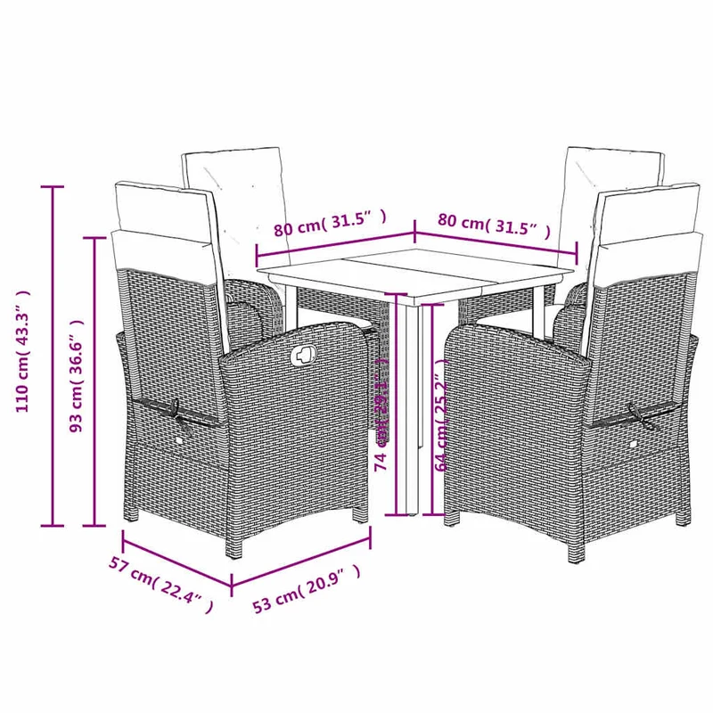 5 Piece Garden Dining Set with Cushions Grey Poly Rattan