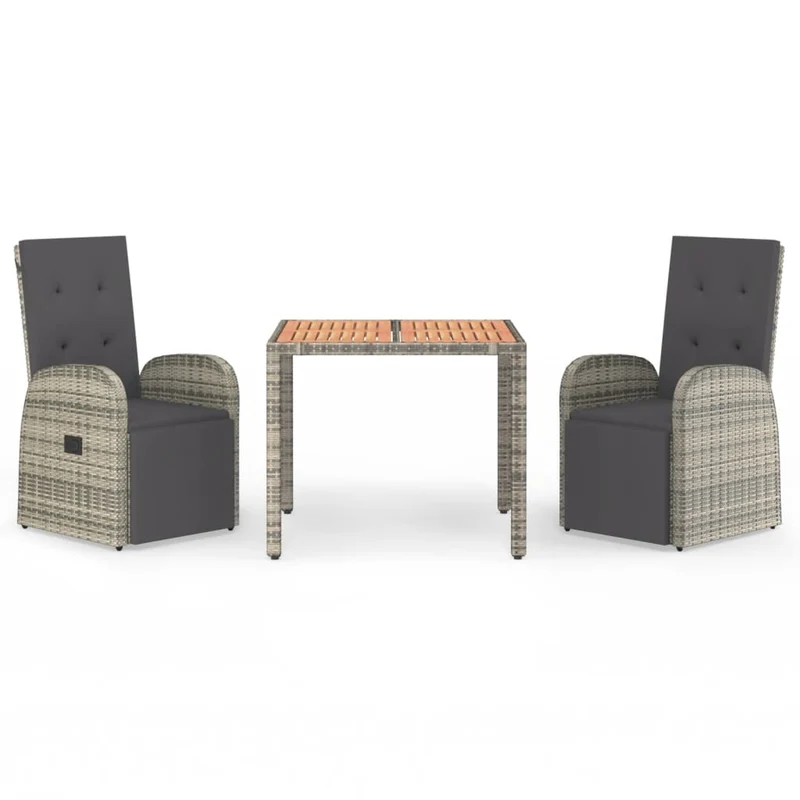 3 Piece Garden Dining Set Grey Poly Rattan&Solid Wood Acacia