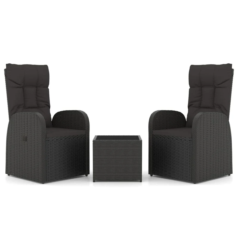 3 Piece Garden Lounge Set Black Poly Rattan&Steel
