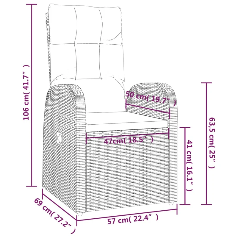 3 Piece Garden Lounge Set Black Poly Rattan&Steel