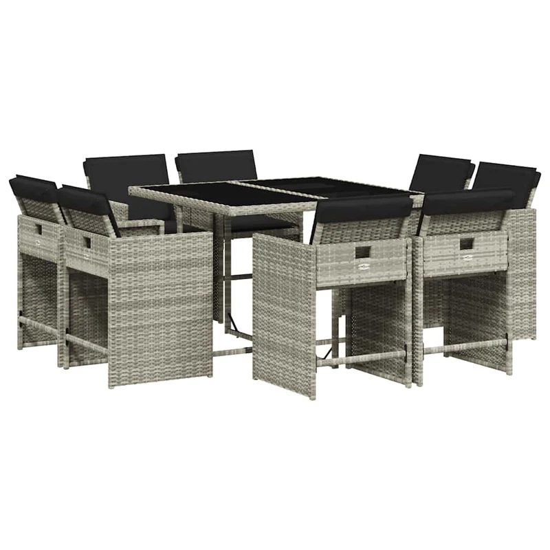 9 Piece Garden Dining Set with Cushions Light Grey Poly Rattan