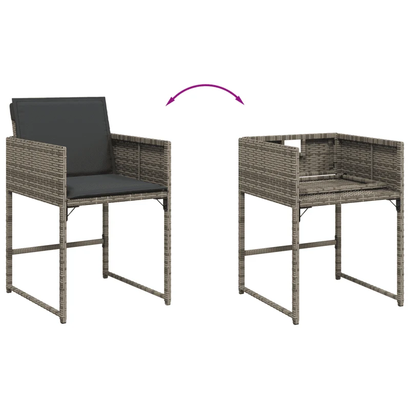 7 Piece Garden Dining Set with Cushions Grey Poly Rattan