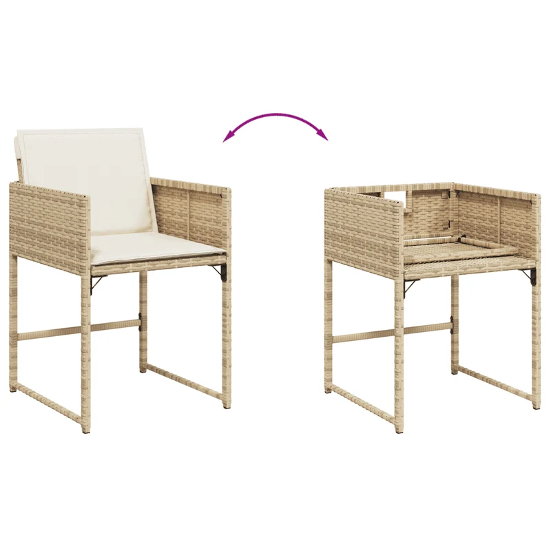 7 Piece Garden Dining Set with Cushions Beige Poly Rattan