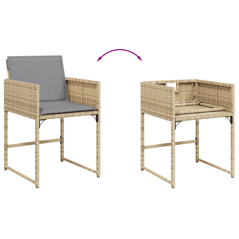 7 Piece Garden Dining Set with Cushions Mix Beige Poly Rattan