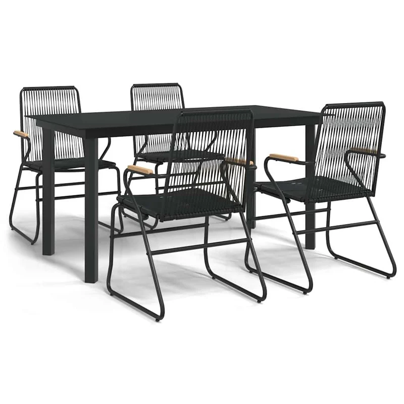 5 Piece Garden Dining Set Black PVC Rattan