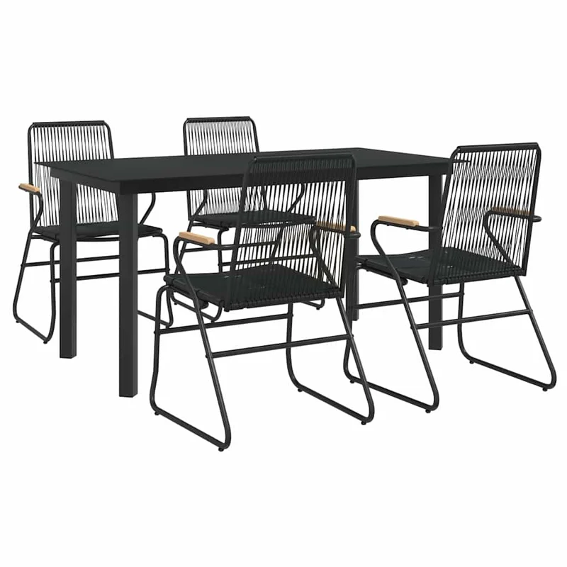 5 Piece Garden Dining Set Black PVC Rattan