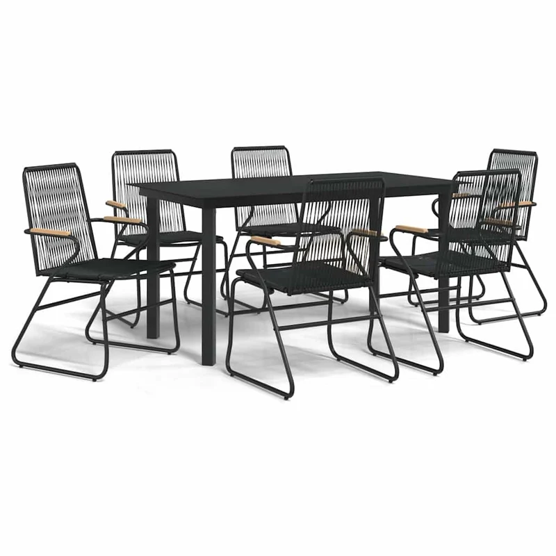 7 Piece Garden Dining Set Black PVC Rattan