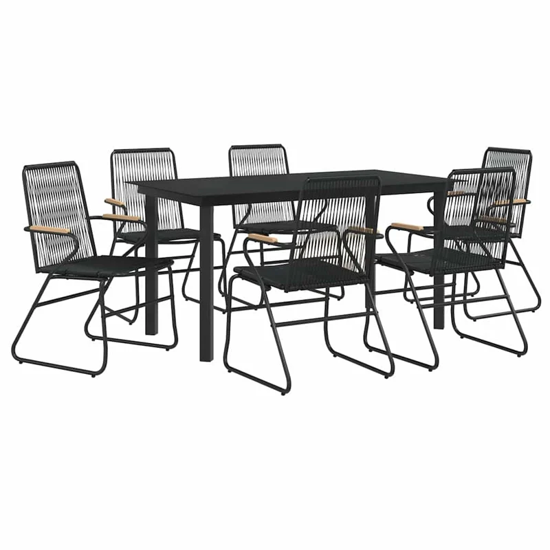 7 Piece Garden Dining Set Black PVC Rattan