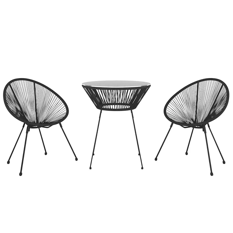 3 Piece Outdoor Dining Set PVC Rattan Black