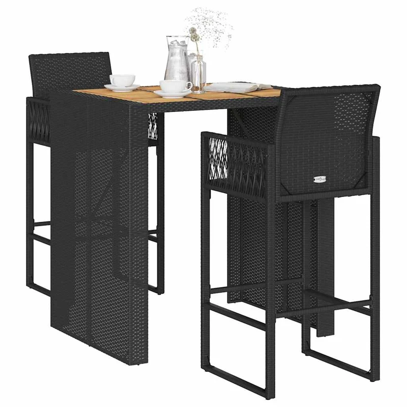 3 Piece Garden Bar Set without Cushions Black