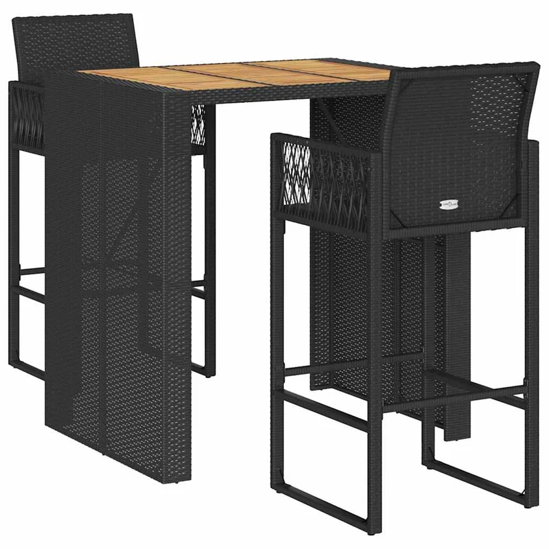 3 Piece Garden Bar Set without Cushions Black