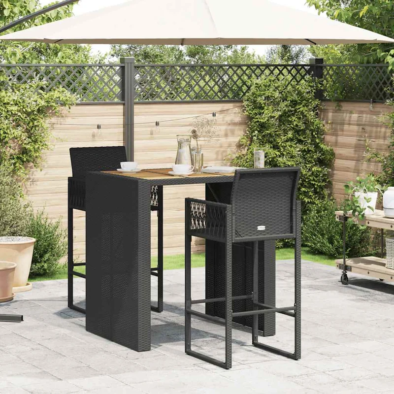 3 Piece Garden Bar Set without Cushions Black