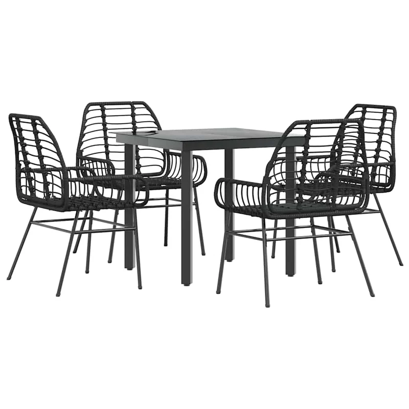 5 Piece Garden Dining Set Black Poly Rattan Glass