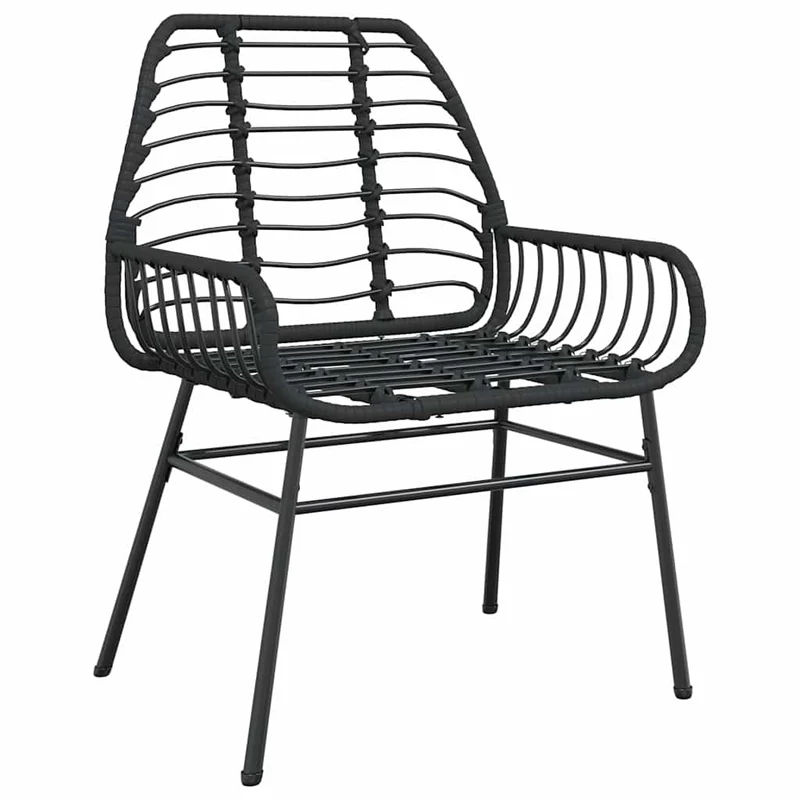 5 Piece Garden Dining Set Black Poly Rattan Glass