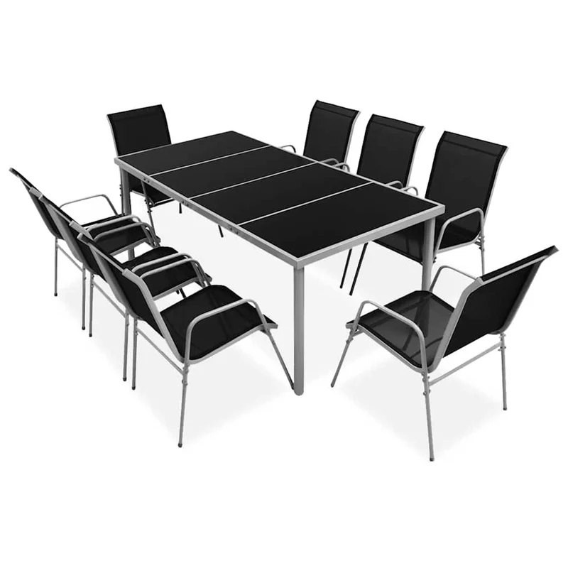 43306 vidaXL 9 Piece Outdoor Dining Set Steel Black