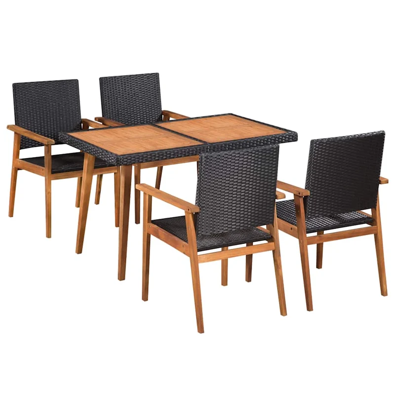 44075 vidaXL 5 Piece Outdoor Dining Set Poly Rattan Black and Brown