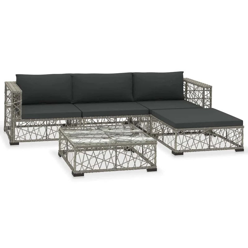 46813 vidaXL 5 Piece Garden Lounge Set with Cushions Poly Rattan Grey