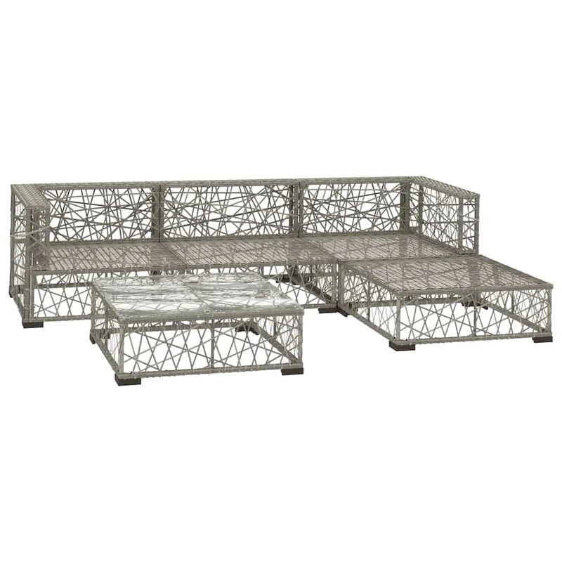 46813 vidaXL 5 Piece Garden Lounge Set with Cushions Poly Rattan Grey