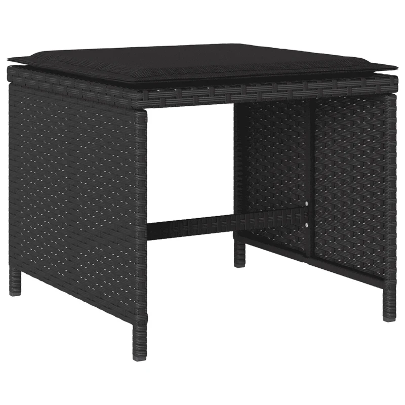 9 Piece Garden Dining Set with Cushions Black Poly Rattan