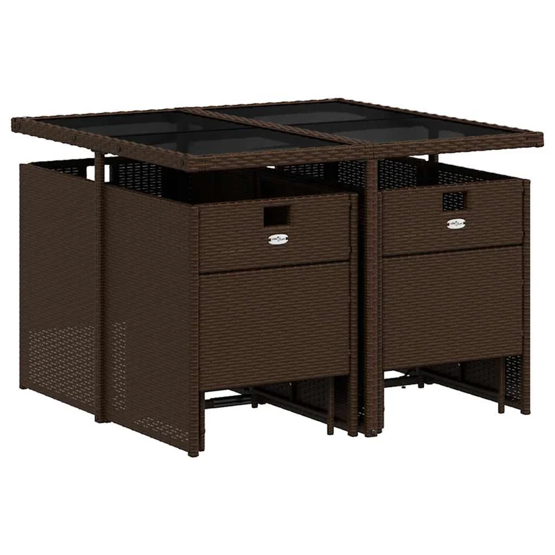 9 Piece Garden Dining Set with Cushions Brown Poly Rattan