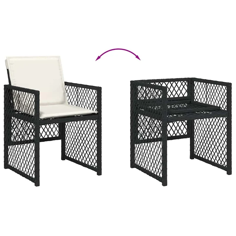 7 Piece Garden Dining Set with Cushions Black Poly Rattan