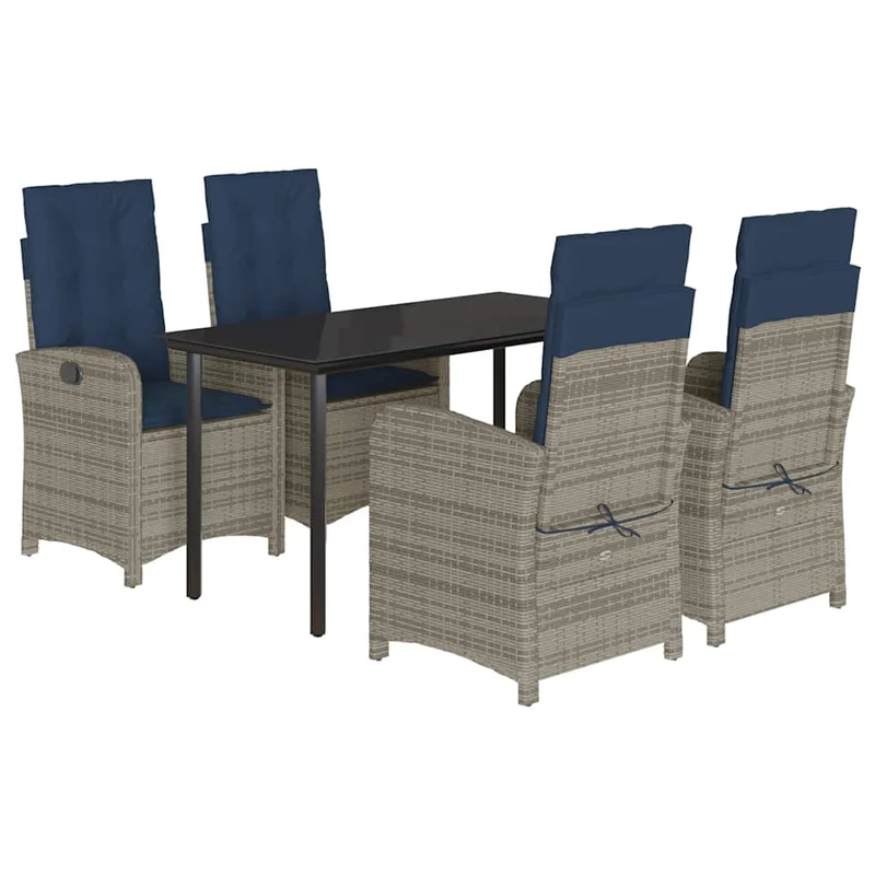 5 Piece Garden Dining Set with Cushions Grey Poly Rattan